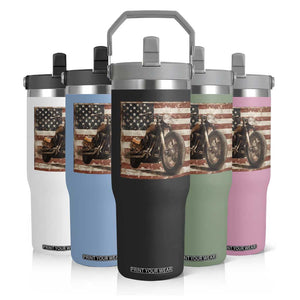 American Flag Motorcycle Flip Straw Tumbler Vintage Retro Biker USA 4th of July TS10 Print Your Wear