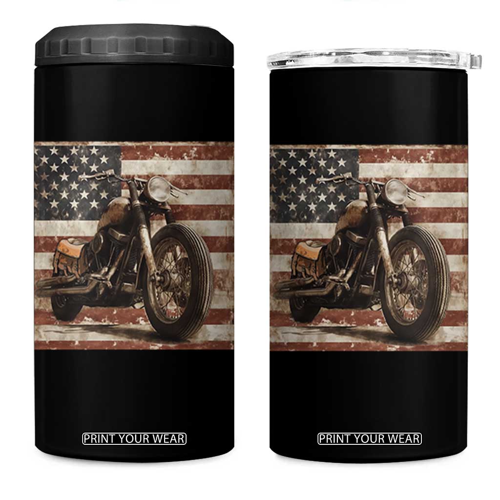 American Flag Motorcycle 4 in 1 Can Cooler Tumbler Vintage Retro Biker USA 4th of July TS10 One Size: 16 oz Black Print Your Wear