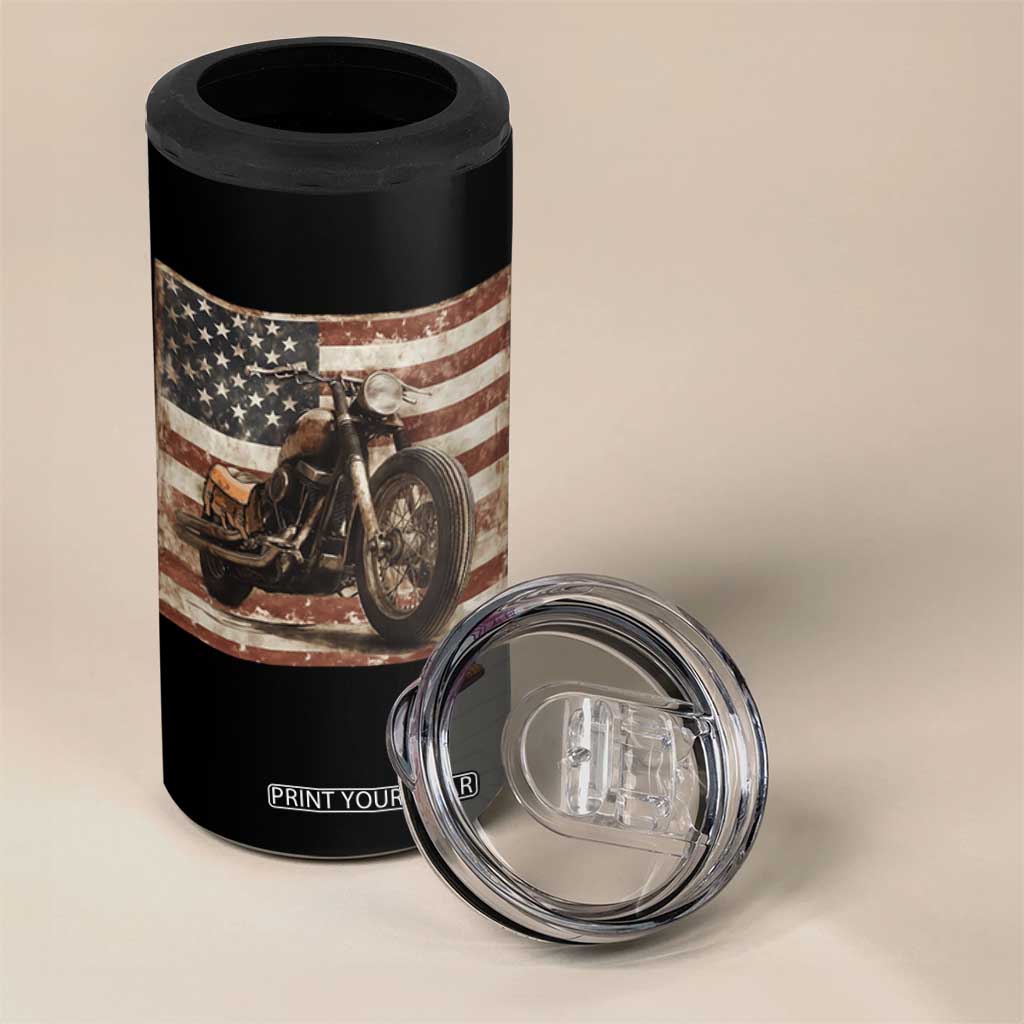 American Flag Motorcycle 4 in 1 Can Cooler Tumbler Vintage Retro Biker USA 4th of July TS10 Print Your Wear