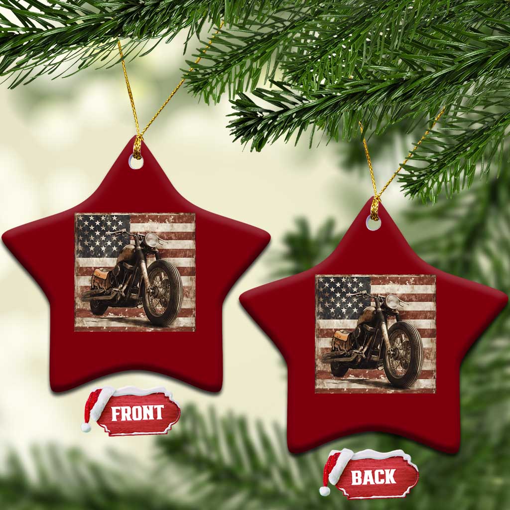 American Flag Motorcycle Ceramic Ornament Vintage Retro Biker USA 4th of July TS10 Print Your Wear