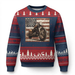 American Flag Motorcycle Ugly Christmas Sweater Vintage Retro Biker USA 4th of July TS10 Navy Red Print Your Wear