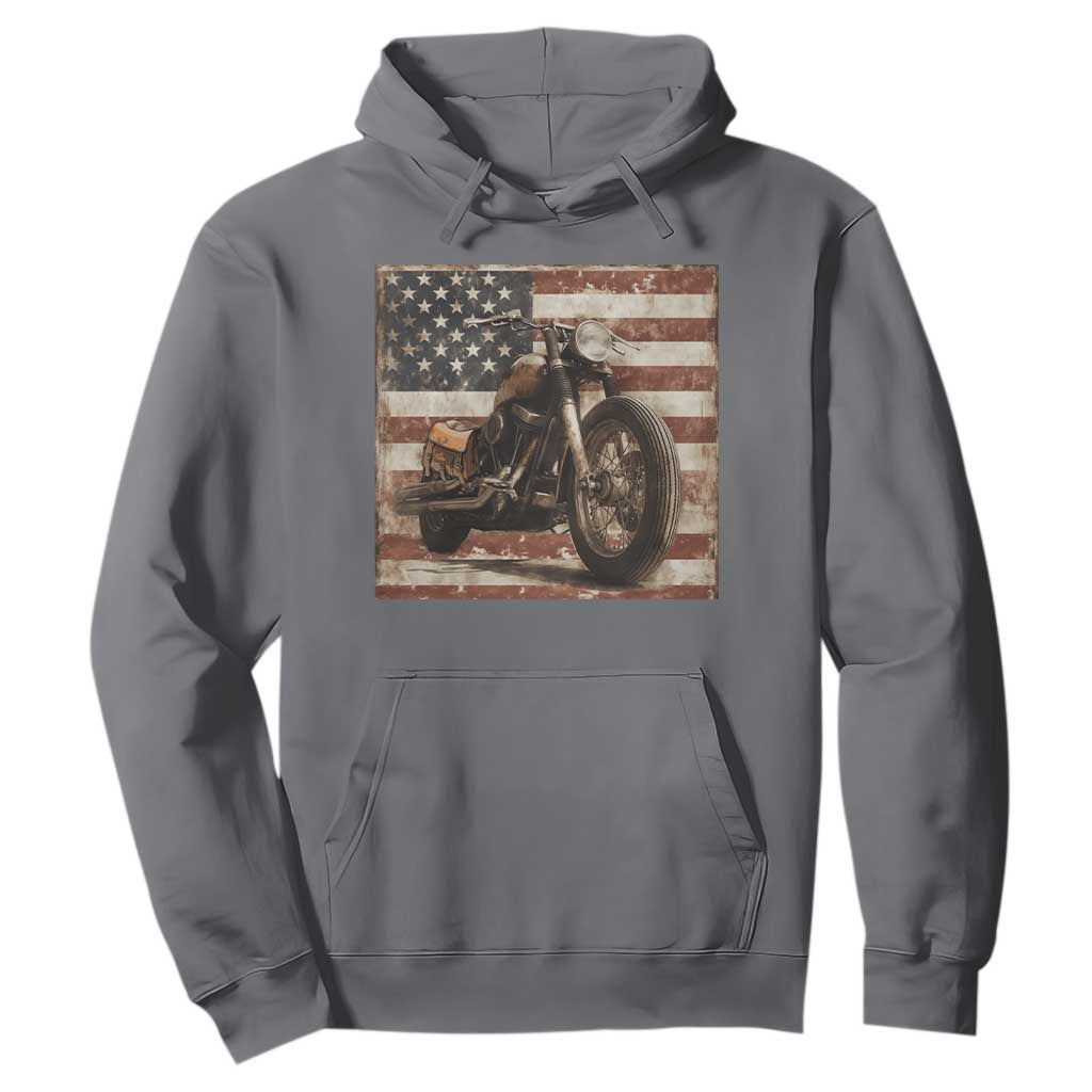 American Flag Motorcycle Hoodie Vintage Retro Biker USA 4th of July TS10 Charcoal Print Your Wear