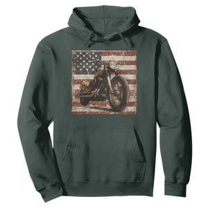 American Flag Motorcycle Hoodie Vintage Retro Biker USA 4th of July TS10 Dark Forest Green Print Your Wear