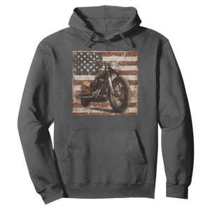 American Flag Motorcycle Hoodie Vintage Retro Biker USA 4th of July TS10 Dark Heather Print Your Wear