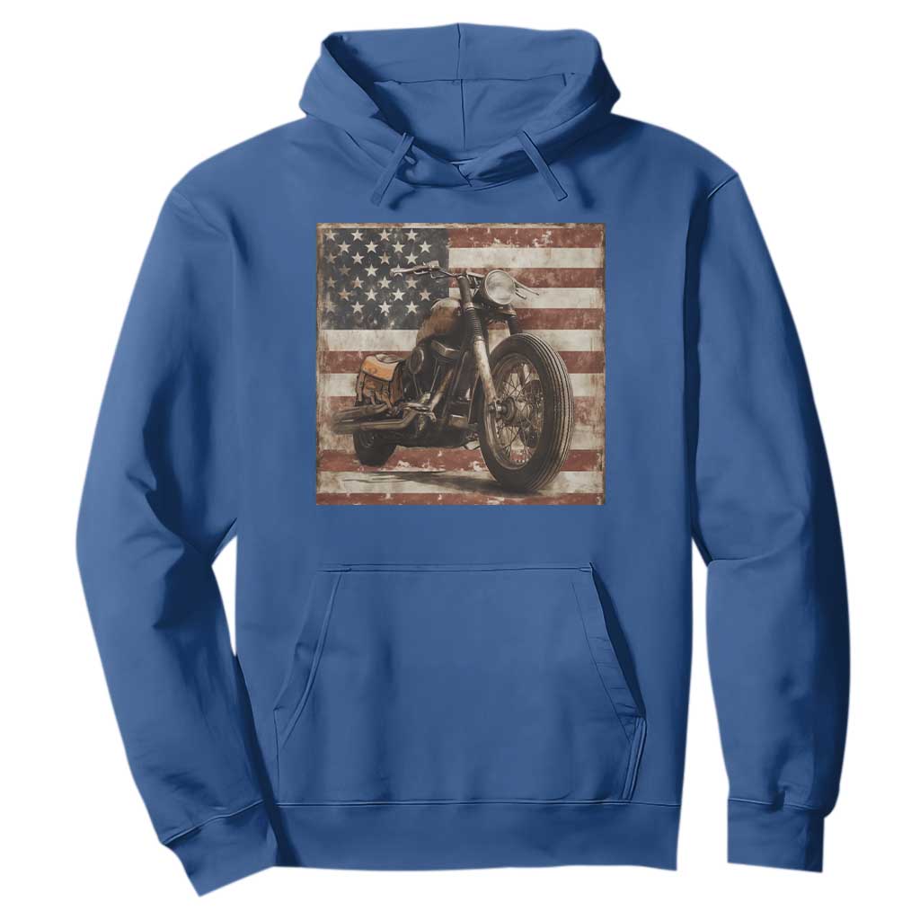 American Flag Motorcycle Hoodie Vintage Retro Biker USA 4th of July TS10 Royal Blue Print Your Wear