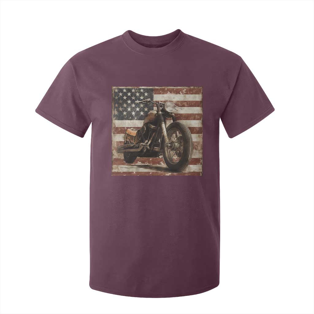 American Flag Motorcycle T Shirt For Kid Vintage Retro Biker USA 4th of July TS10 Maroon Print Your Wear