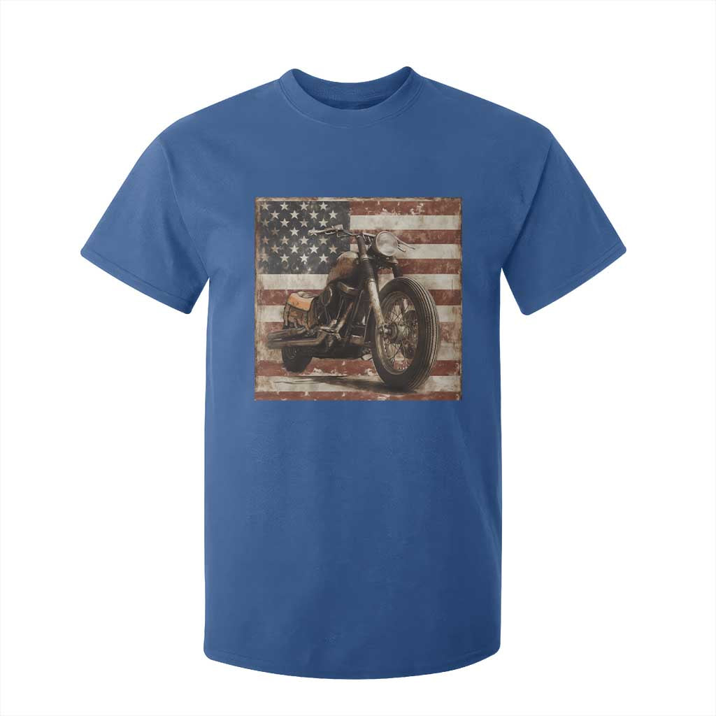 American Flag Motorcycle T Shirt For Kid Vintage Retro Biker USA 4th of July TS10 Royal Blue Print Your Wear
