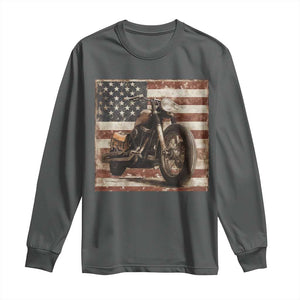 American Flag Motorcycle Long Sleeve Shirt Vintage Retro Biker USA 4th of July TS10 Dark Heather Print Your Wear