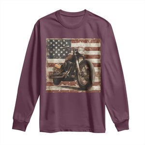 American Flag Motorcycle Long Sleeve Shirt Vintage Retro Biker USA 4th of July TS10 Maroon Print Your Wear