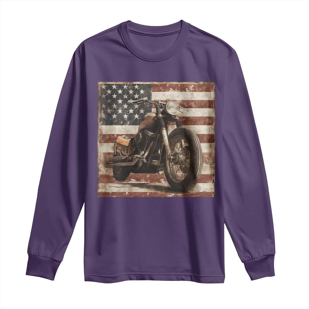 American Flag Motorcycle Long Sleeve Shirt Vintage Retro Biker USA 4th of July TS10 Purple Print Your Wear