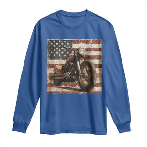 American Flag Motorcycle Long Sleeve Shirt Vintage Retro Biker USA 4th of July TS10 Royal Blue Print Your Wear
