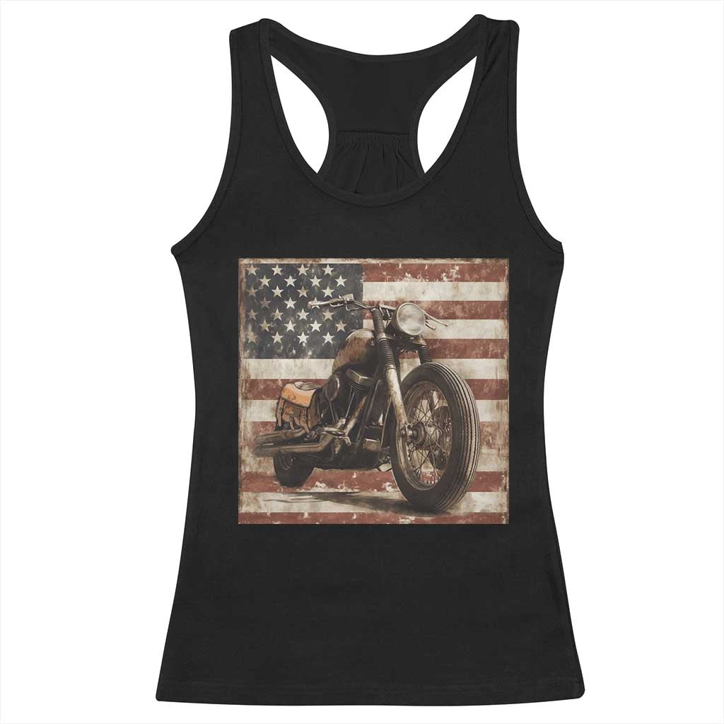 American Flag Motorcycle Racerback Tank Top Vintage Retro Biker USA 4th of July TS10 Black Print Your Wear