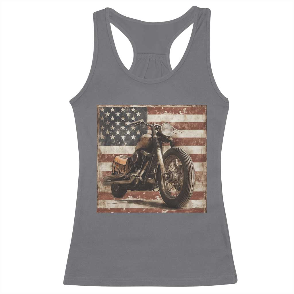 American Flag Motorcycle Racerback Tank Top Vintage Retro Biker USA 4th of July TS10 Charcoal Print Your Wear