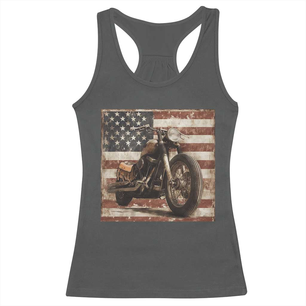 American Flag Motorcycle Racerback Tank Top Vintage Retro Biker USA 4th of July TS10 Dark Heather Print Your Wear