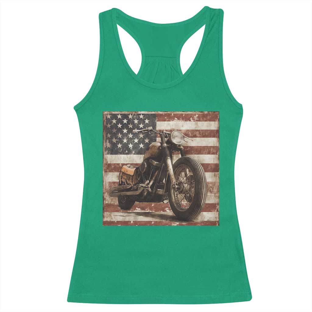 American Flag Motorcycle Racerback Tank Top Vintage Retro Biker USA 4th of July TS10 Irish Green Print Your Wear