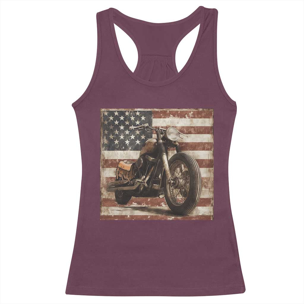 American Flag Motorcycle Racerback Tank Top Vintage Retro Biker USA 4th of July TS10 Maroon Print Your Wear
