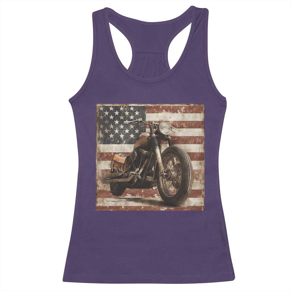American Flag Motorcycle Racerback Tank Top Vintage Retro Biker USA 4th of July TS10 Purple Print Your Wear