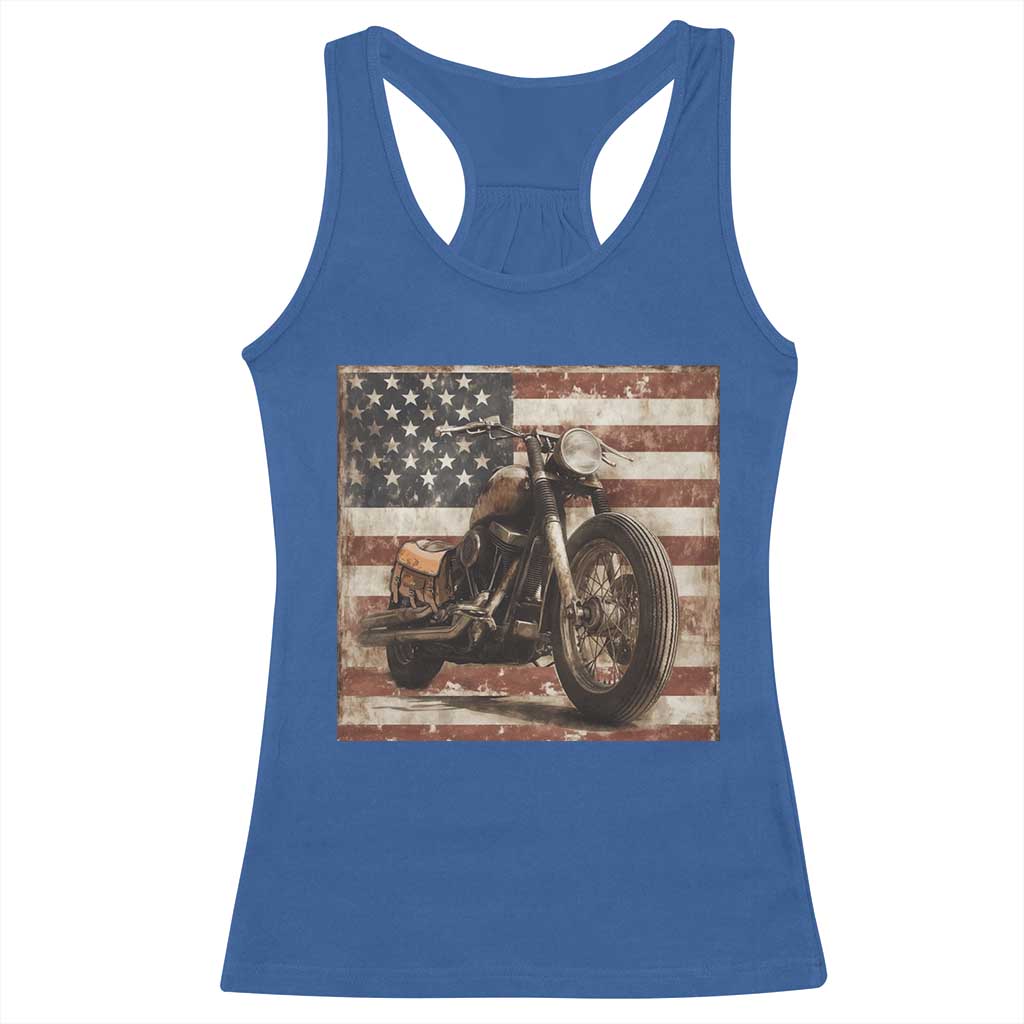 American Flag Motorcycle Racerback Tank Top Vintage Retro Biker USA 4th of July TS10 Royal Blue Print Your Wear