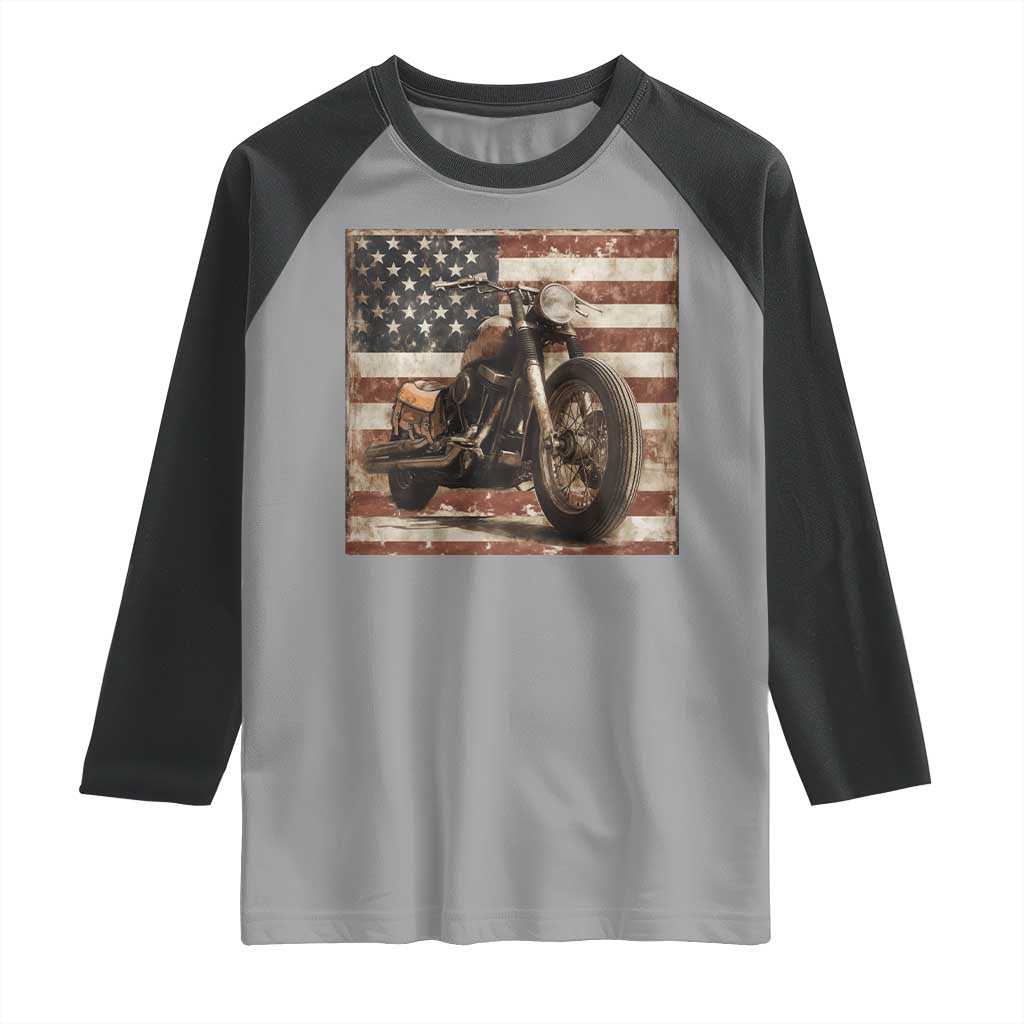American Flag Motorcycle Raglan Shirt Vintage Retro Biker USA 4th of July TS10 Sport Gray Black Print Your Wear