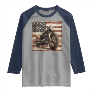 American Flag Motorcycle Raglan Shirt Vintage Retro Biker USA 4th of July TS10 Sport Gray Navy Print Your Wear