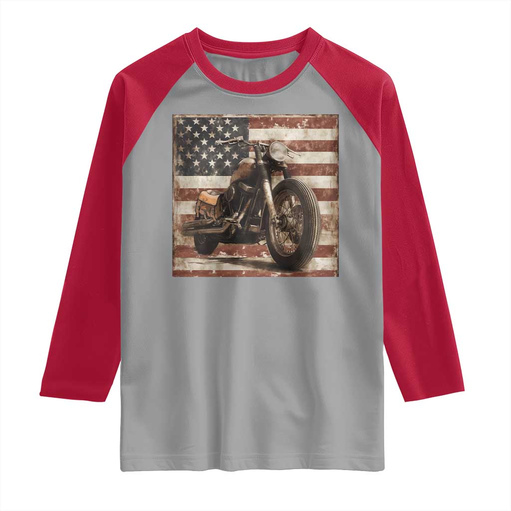 American Flag Motorcycle Raglan Shirt Vintage Retro Biker USA 4th of July TS10 Sport Gray Red Print Your Wear
