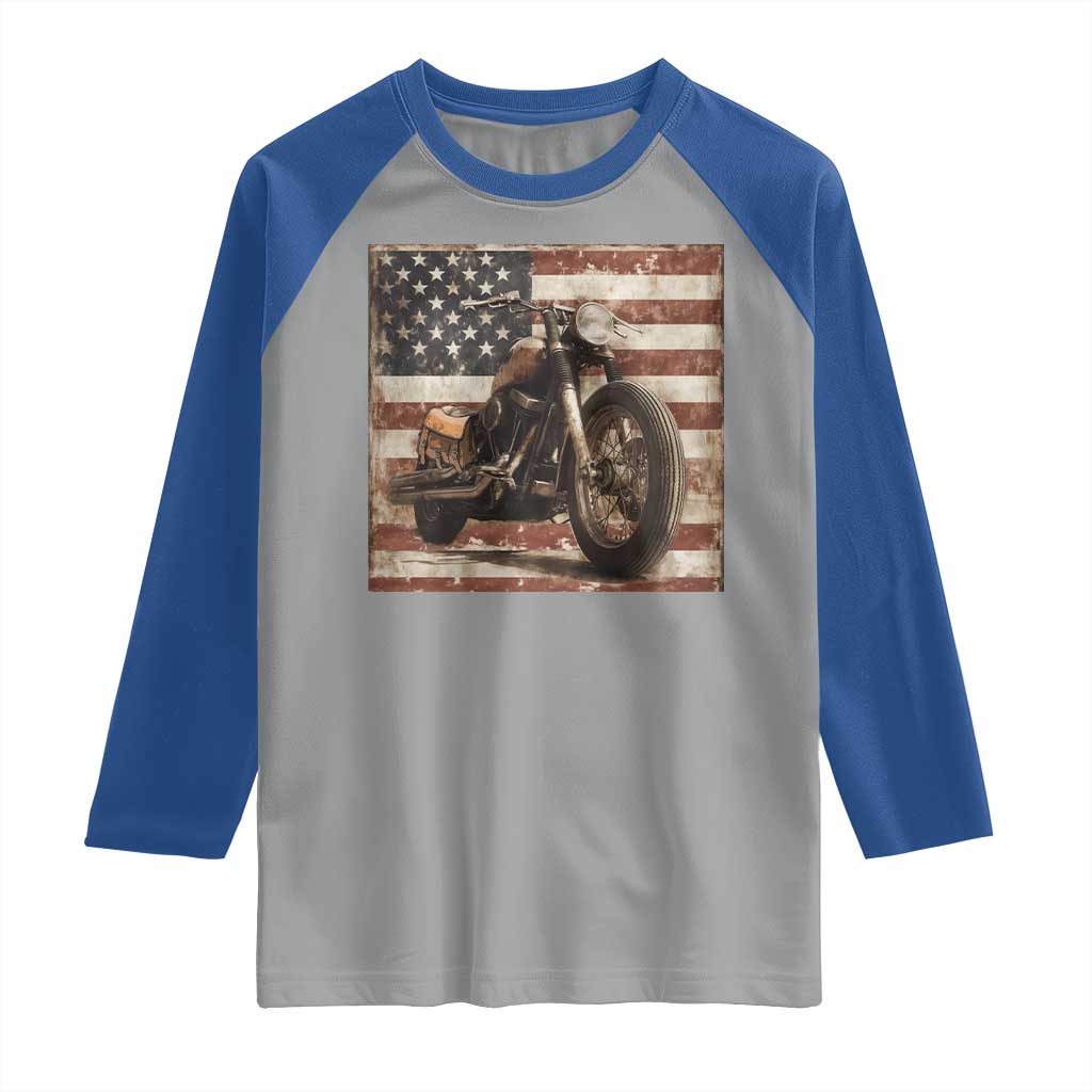 American Flag Motorcycle Raglan Shirt Vintage Retro Biker USA 4th of July TS10 Sport Gray Royal Print Your Wear