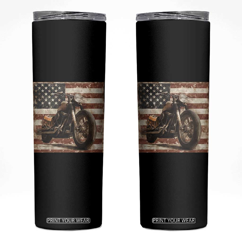 American Flag Motorcycle Skinny Tumbler Vintage Retro Biker USA 4th of July TS10 Black Print Your Wear