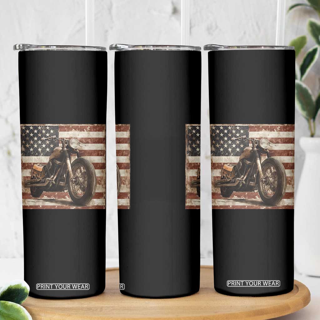American Flag Motorcycle Skinny Tumbler Vintage Retro Biker USA 4th of July TS10 Print Your Wear