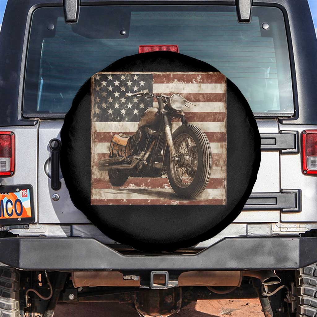 American Flag Motorcycle Spare Tire Cover Vintage Retro Biker USA 4th of July TS10 No hole Black Print Your Wear