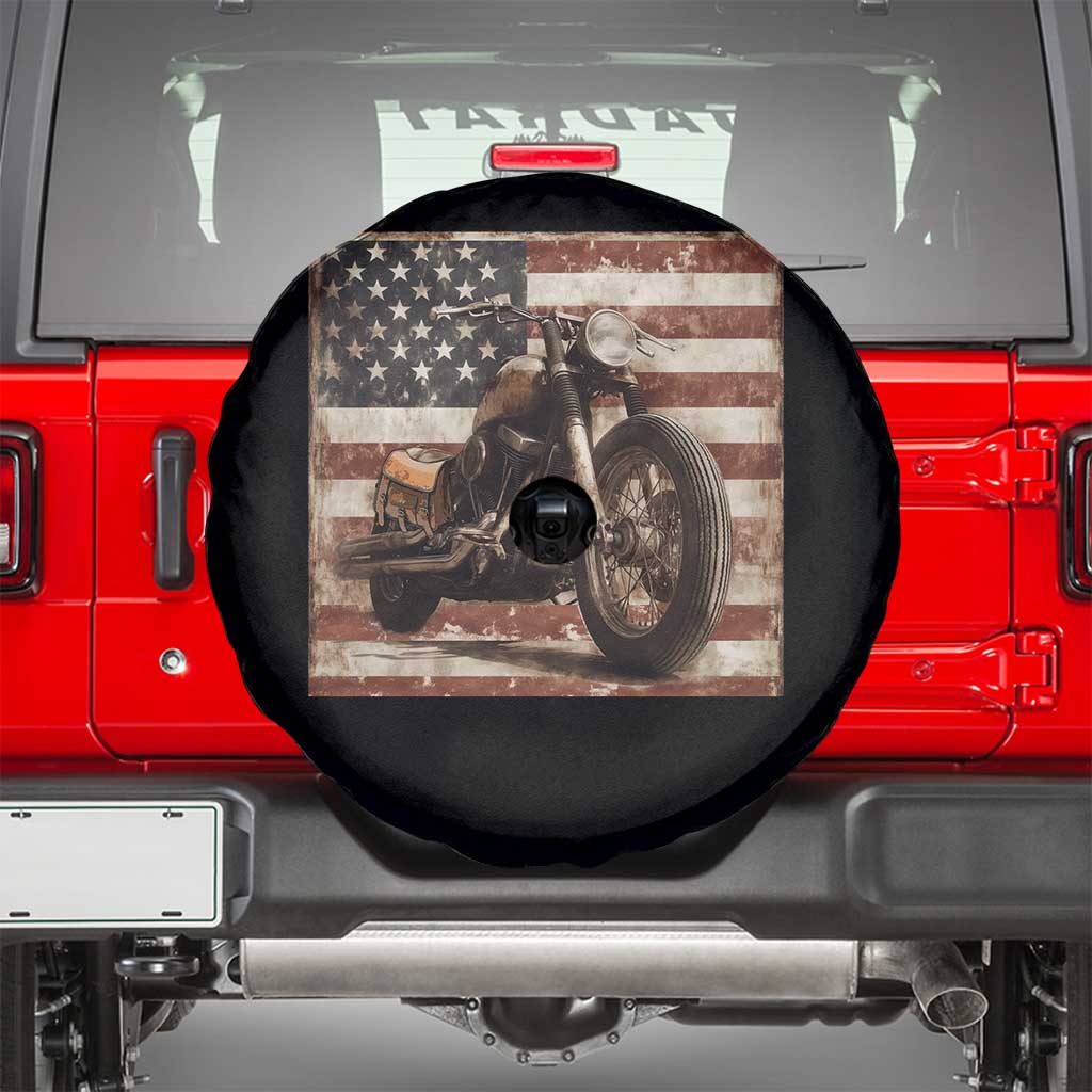 American Flag Motorcycle Spare Tire Cover Vintage Retro Biker USA 4th of July TS10 Black Print Your Wear