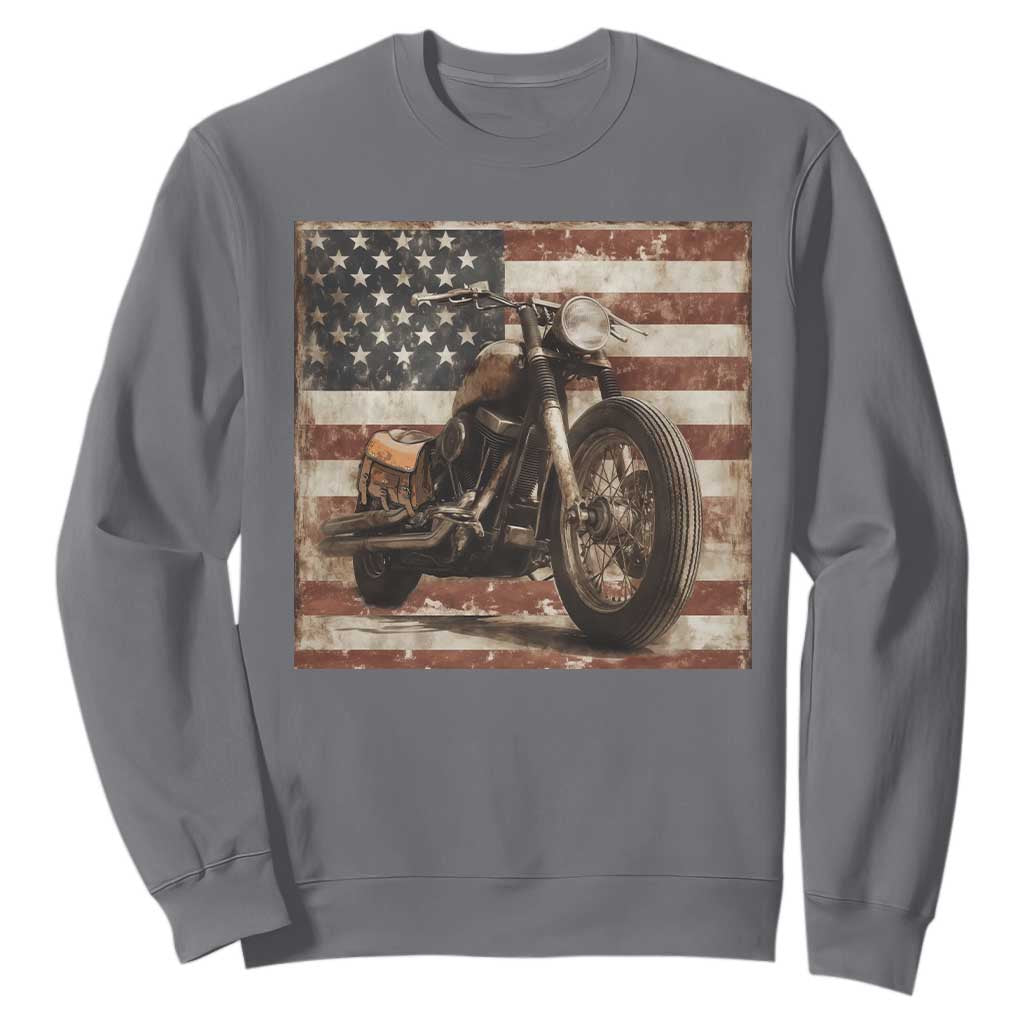 American Flag Motorcycle Sweatshirt Vintage Retro Biker USA 4th of July TS10 Charcoal Print Your Wear