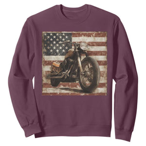 American Flag Motorcycle Sweatshirt Vintage Retro Biker USA 4th of July TS10 Maroon Print Your Wear