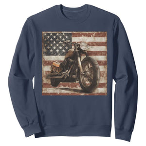 American Flag Motorcycle Sweatshirt Vintage Retro Biker USA 4th of July TS10 Navy Print Your Wear