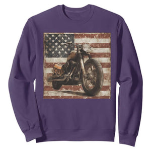 American Flag Motorcycle Sweatshirt Vintage Retro Biker USA 4th of July TS10 Purple Print Your Wear