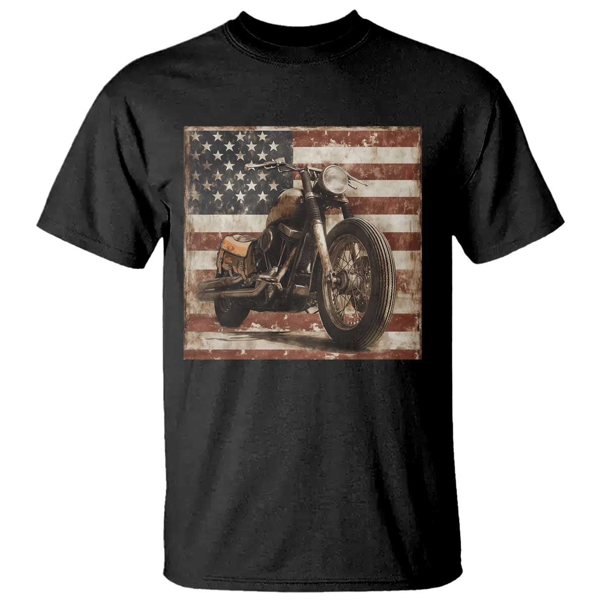 American Flag Motorcycle T Shirt Vintage Retro Biker USA 4th of July TS10 Black Print Your Wear