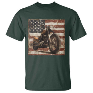 American Flag Motorcycle T Shirt Vintage Retro Biker USA 4th of July TS10 Dark Forest Green Print Your Wear