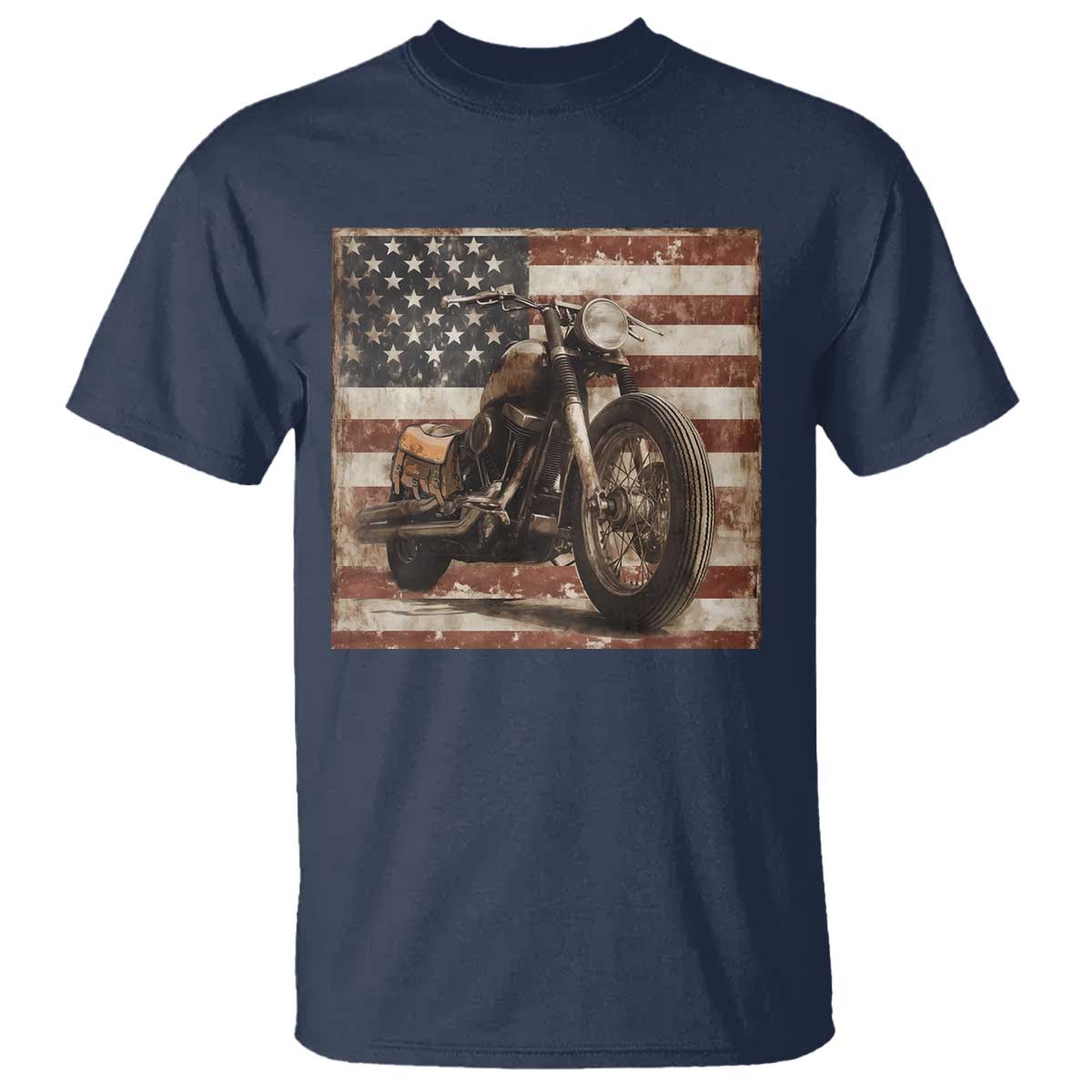 American Flag Motorcycle T Shirt Vintage Retro Biker USA 4th of July TS10 Navy Print Your Wear