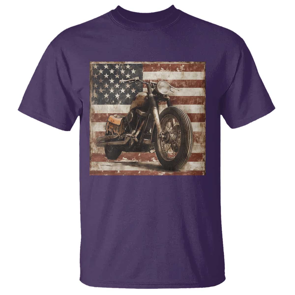 American Flag Motorcycle T Shirt Vintage Retro Biker USA 4th of July TS10 Purple Print Your Wear