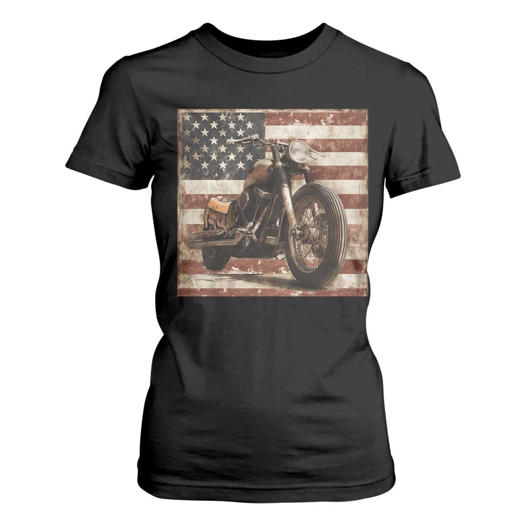 American Flag Motorcycle T Shirt For Women Vintage Retro Biker USA 4th of July TS10 Black Print Your Wear
