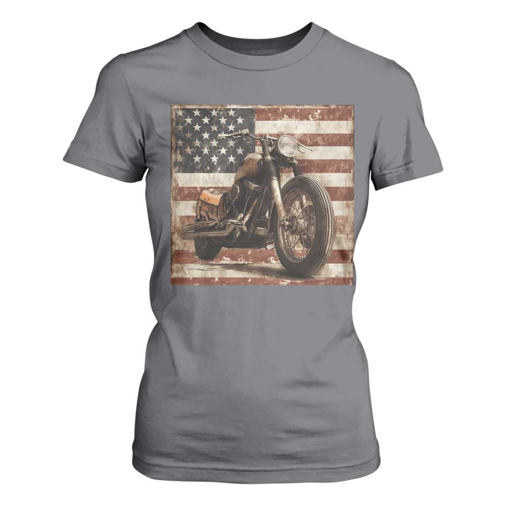 American Flag Motorcycle T Shirt For Women Vintage Retro Biker USA 4th of July TS10 Charcoal Print Your Wear