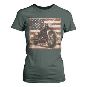 American Flag Motorcycle T Shirt For Women Vintage Retro Biker USA 4th of July TS10 Dark Forest Green Print Your Wear