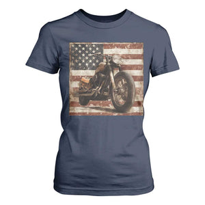 American Flag Motorcycle T Shirt For Women Vintage Retro Biker USA 4th of July TS10 Navy Print Your Wear