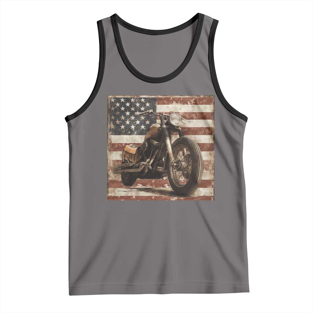 American Flag Motorcycle Tank Top Vintage Retro Biker USA 4th of July TS10 Deep Heather Black Print Your Wear