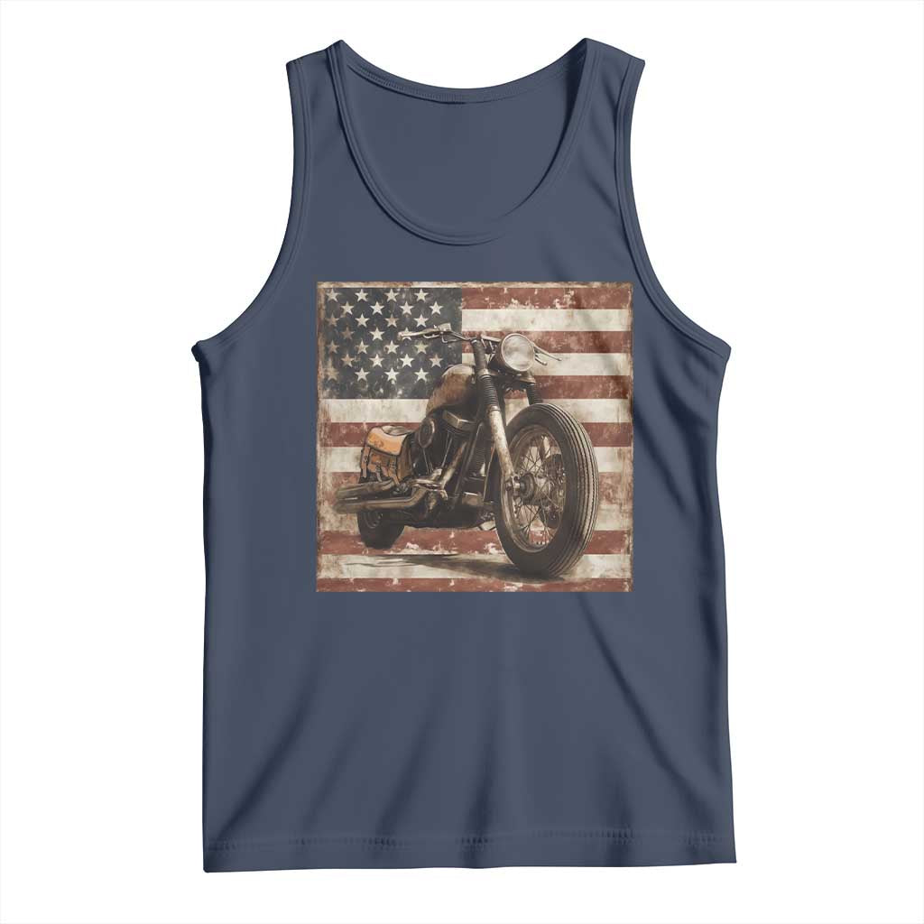 American Flag Motorcycle Tank Top Vintage Retro Biker USA 4th of July TS10 Navy Print Your Wear
