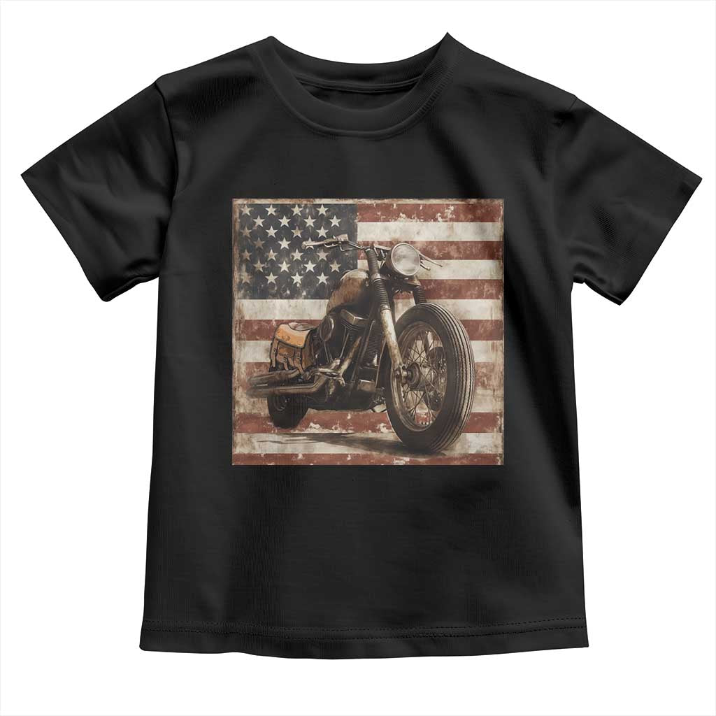 American Flag Motorcycle Toddler T Shirt Vintage Retro Biker USA 4th of July TS10 Black Print Your Wear