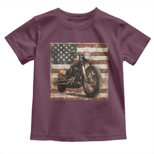 American Flag Motorcycle Toddler T Shirt Vintage Retro Biker USA 4th of July TS10 Maroon Print Your Wear