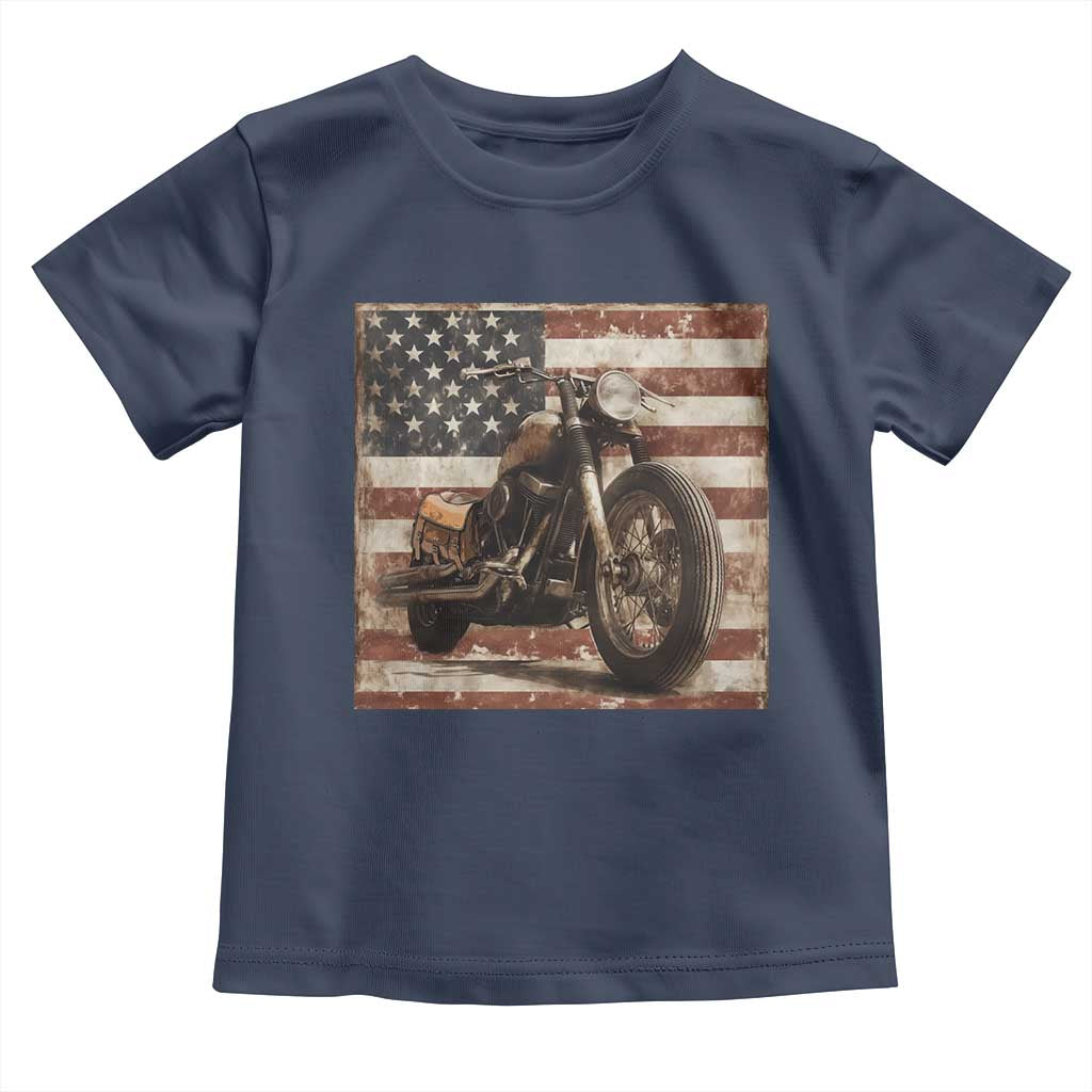 American Flag Motorcycle Toddler T Shirt Vintage Retro Biker USA 4th of July TS10 Navy Print Your Wear