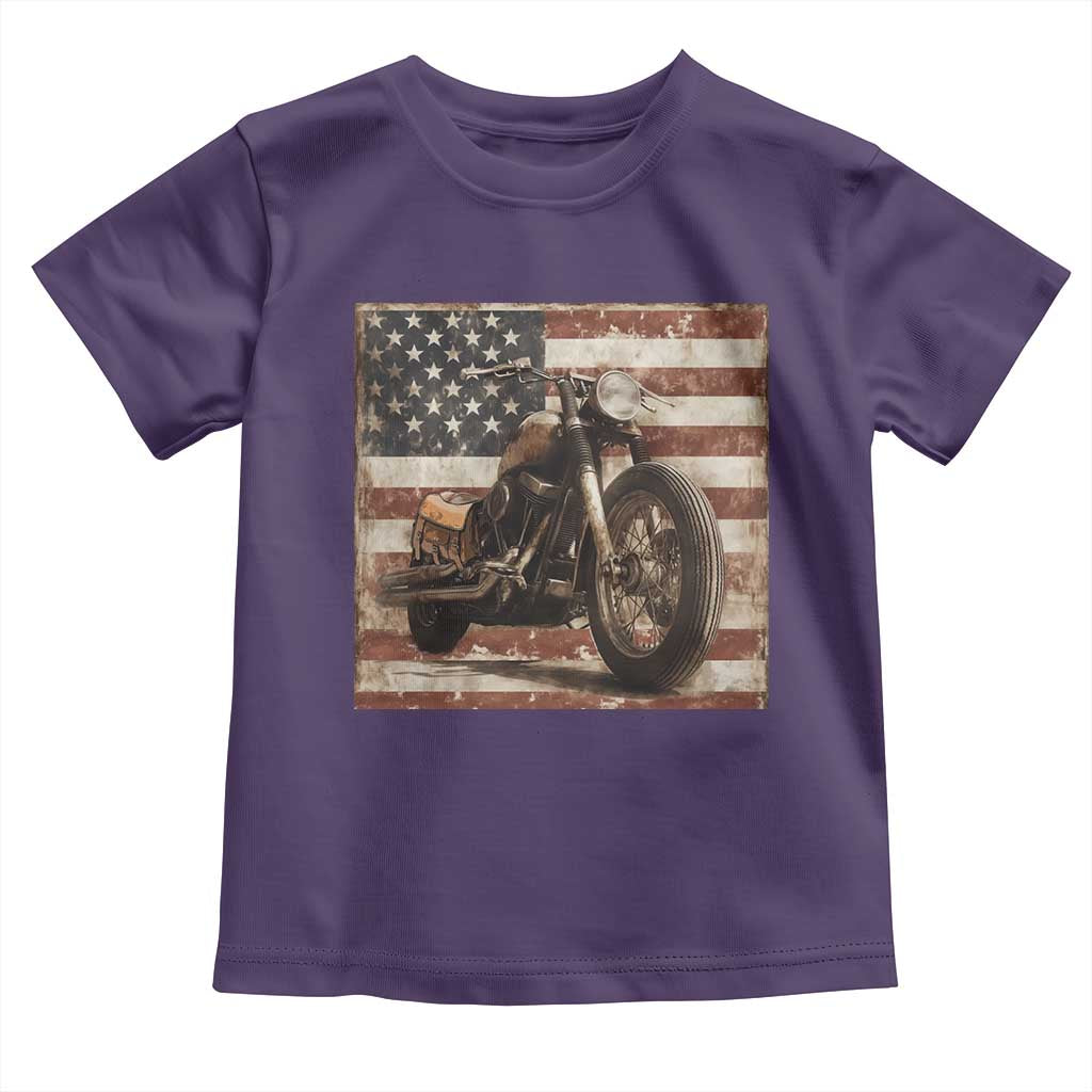 American Flag Motorcycle Toddler T Shirt Vintage Retro Biker USA 4th of July TS10 Purple Print Your Wear