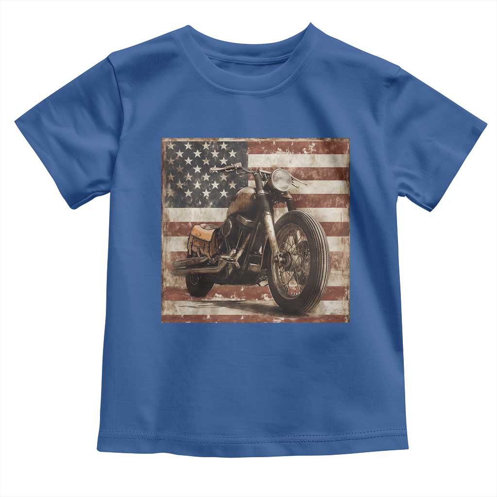 American Flag Motorcycle Toddler T Shirt Vintage Retro Biker USA 4th of July TS10 Royal Blue Print Your Wear