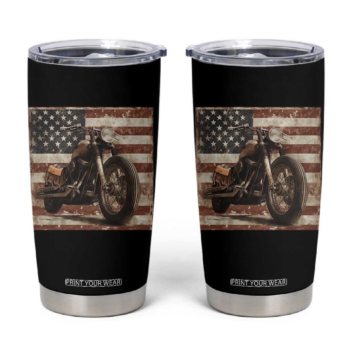 American Flag Motorcycle Tumbler Cup Vintage Retro Biker USA 4th of July TS10 Black Print Your Wear